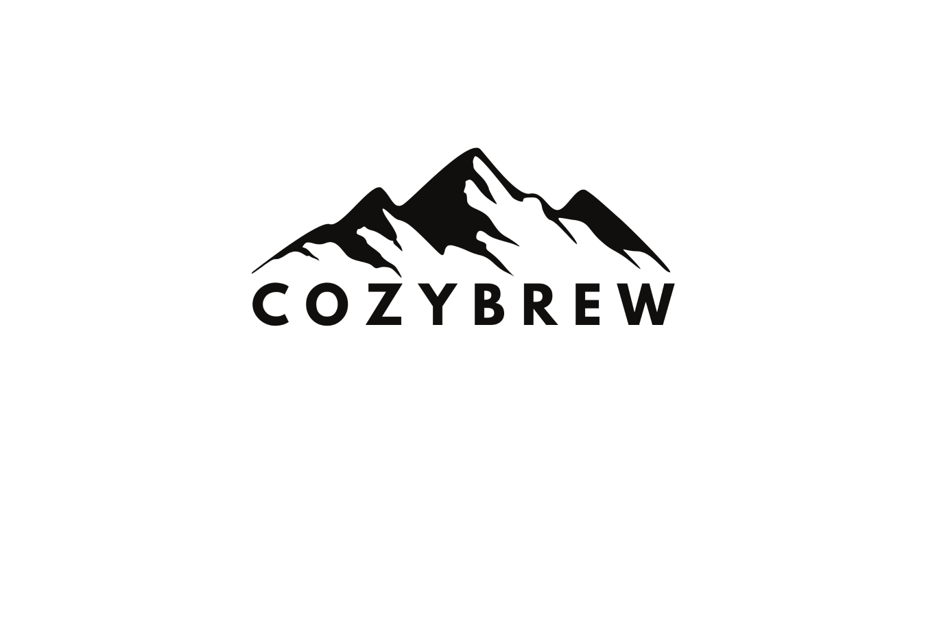 COZYBREW Logo, mountains over cozybrew text